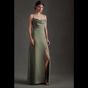 BHLDN Remi Satin Charmeuse Gown in Moss, size 2